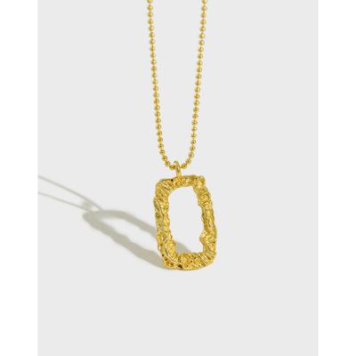 China 2022 New 925 Gold Plated Necklace Fashionable 18K Sterling Silver Necklace Square Hollow Long Pendant Necklace for sale