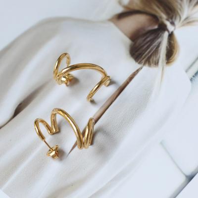 China 2022 New Fashion Lead Free Nickel Free Stainless Steel Men Women Stud Earrings 18K Gold Plated Geometric Stainless Steel Stud Earrings Finding for sale