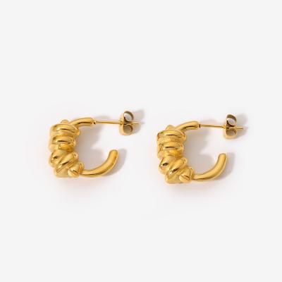 China 2022 New New Design Fashion Jewelry Woman Hypoallergenic 18K Gold Plated Stainless Steel Twisted Rope Earrings for sale