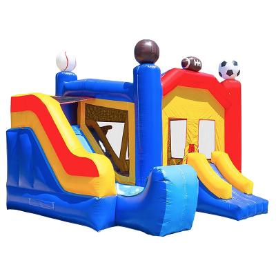 China Fun 5x5.5x4mh Football Theme House Kids Inflatable Bouncer With Commercial Slide Kids Jumping Bed for sale