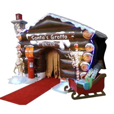 China Fun Free Shipping! 4X3x3mh Funny Christmas Outdoor Decoration Inflatable Santa Grotto Christmas House Santa Tent For Sale for sale