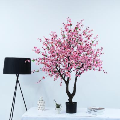 China Latest New Small Peach Blossom Tree Wedding Flower Artistic Artificial Tree With Pot for sale