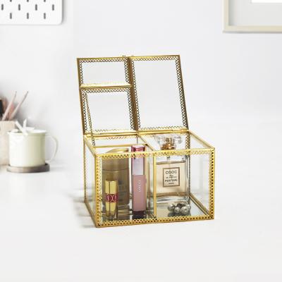 China Modern European style metal exquisite cosmetic glass luxury jewelry box cosmetic storage box for sale