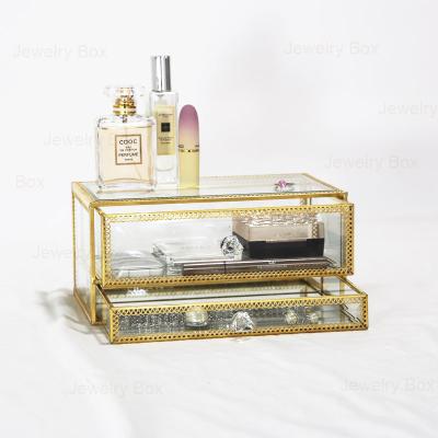 China Gold glass mirror glass drawer and copper jewelry collection storage box jewelry box, cosmetics collection box for sale