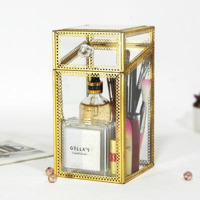 China European-style exquisite cosmetic glass box luxury cosmetic storage box metal jewelry box for sale