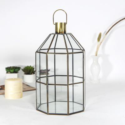 China Home Decoration Metal And Glass Lantern Decoration , Wedding Candle Container for sale