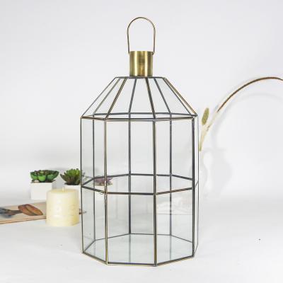 China Home decoration transparent glass lantern, candlestick container, candle decoration windproof glass ware for sale