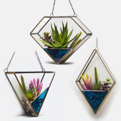 China Wholesale Garden Miniature Glass Wall Glass Wall Plant Europe Plant Geometry Hanging Container for sale