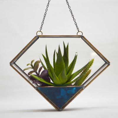 China Europe Colorful Geometric Glass Miniature Garden Glass Wall Hanging Plant Containers for sale