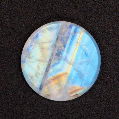 China Jewelry Making Gemstone Two Sided Flat Blue Rainbow Moonstone 8mm 10mm 12mm Round Disc Cabochon for sale