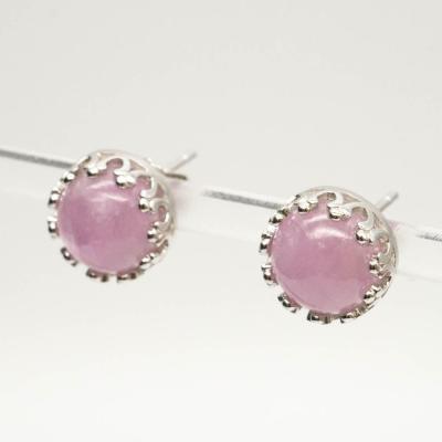 China Classic Vintage Vintage Style For Women Gift 925 Silver Gemstone Kunzite Cab Studs Earrings for sale