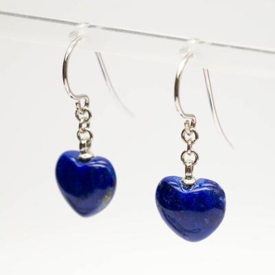 China CLASSIC customized current wholesale DIY Sterling Silver 925 gemstone lapis lazuli heart dangle earrings for sale