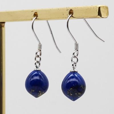 China DIY Women Gift 925 Sterling Silver CLASSIC Gemstone Lapis Lazuli Teardrop Olive Dangle Earrings for sale