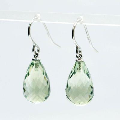 China DIY 925 CLASSIC Silver Teardrop 10x15mm Prasiolite Green Amethyst Dangle Earrings for sale