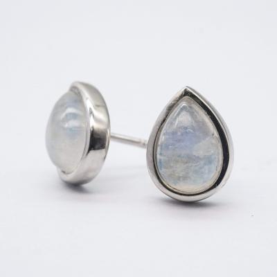 China Modern Modern Jewelry For Women Sterling Silver Gemstone Rainbow Moonstone Pear Stud Earrings for sale