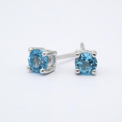 China Real 925 Minimal Simple Modern Topaz Gemstone Studs Earrings Blue Swiss Silver for sale