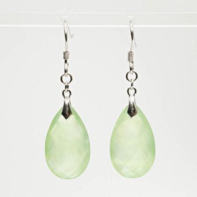 China Sterling Silver CLASSIC Faceted Drop 12x20mm Prehnite Dangle Earrings for sale