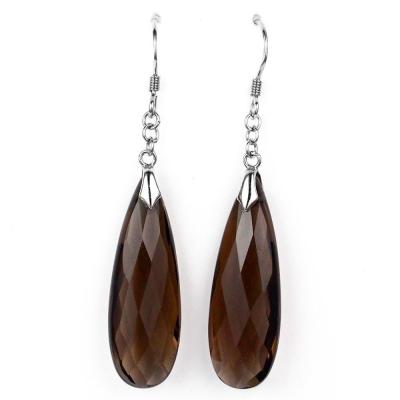 China DIY 925 CLASSIC Silver Drop 10x30mm Smoky Quartz Dangle Earrings for sale