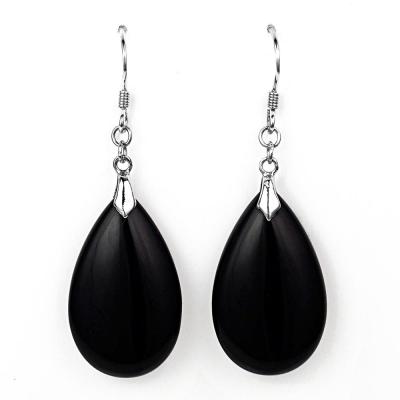 China OEM 925 CLASSIC Silver Black Drop 15x25mm Agate Dangle Earrings for sale