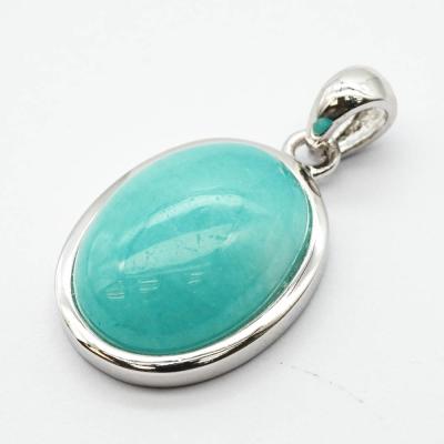 China CLASSIC Popular Design Silver Gemstone Amazonite Oval 12x16mm Pendant Necklace for sale