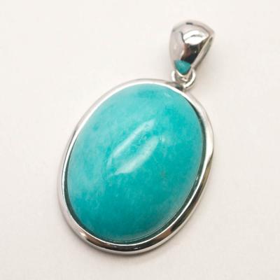 China CLASSIC Supplier Silver Natural Gemstone Amazonite Oval 15x20mm Pendant Necklace for sale