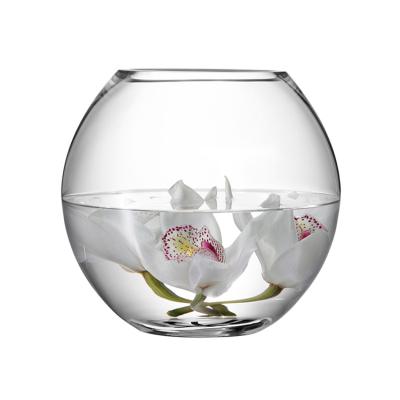 China New classic/postmodern large spherical wide mouth round spherical clear glass flower vase for sale