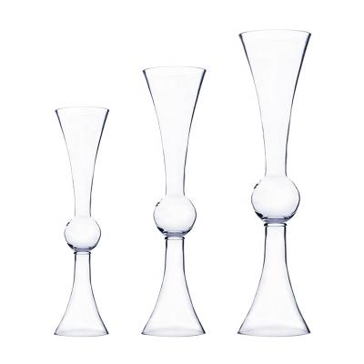 China Minimalist Wedding Decoration Hand Restaurant Table Floor Big Blown Flower Flared Top Clear Glass Vases 24inch for sale