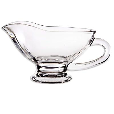 China Bulk Stocked Customize Large 10 Oz Restaurants Clear Coupe Shaped Gravy Glass Sauce Boat for sale