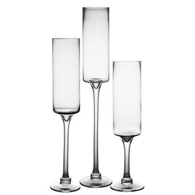 China Weddings Wholesale Customized Contemporary Glass Long Stem Glass Candle Holders, Handmade Pillar Candlestick for sale