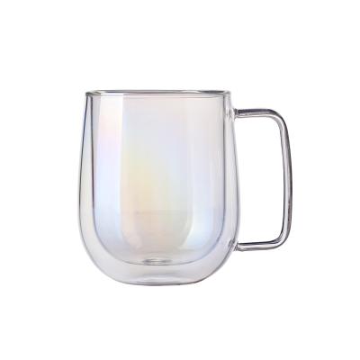 China 2021 New High Quality Colorful Stocked Borosilicate Double Wall Glass Coffee Tumbler With Handle Glassware 300ml for sale