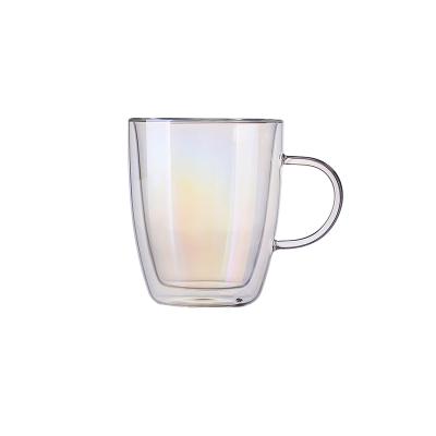 China Stocked Colored Glass 350ml Coffee Mugs Double Tumbler Glass Cup, Insulated Coffee Wall Mugs for Tea, Latte, Espresso, Juice, or Water for sale