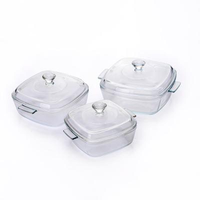 China Stored Square Heat Resistant Tempered Glass Casserole Dish Bowl Soup Cooking Pot With Lids With Handle for sale