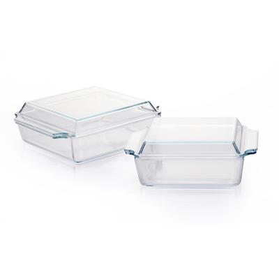 China Eco-friendly Clear Rectangular Heat Resistant Tempered Baking Tray Stocked Borosilicate Glass Casserole Cooking Pot With Cover for sale