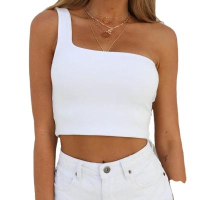 China Beach QUICK DRY Cool Single Tank Top One Shoulder Patchwork Plus Size Crop Custom White Tops for sale