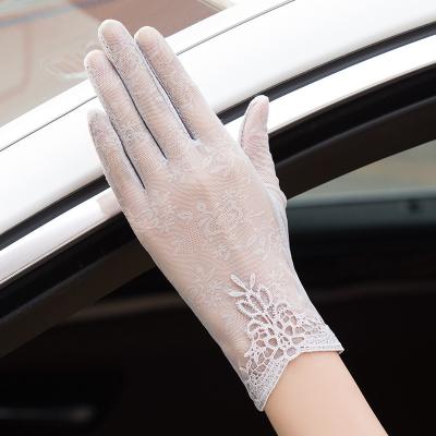 China Summer Protective Riding Gloves Ladies Lace Touch Screen Wedding Finger Outdoor Bridal Silk Breathable Full Glove for sale