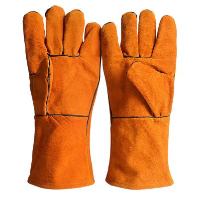 China Wholesale Custom Comfortable and Flexible Cow Split Hand Gloves Heat Resistant Leather Welding Cat Leather Welding Gloves for sale