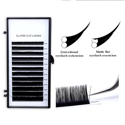 China Long Lashes Natural Fluffy 0.15mm Flat Slit Tips Flat Lash Bulk Individual Volume Ellipse Curl Tapered Eyelash Extension for sale