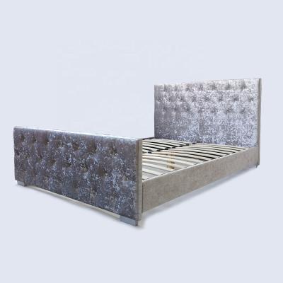 China UKFR Comfy Wholesale Silver Velvet Crush Double Bed With Button Fabric Bed for sale