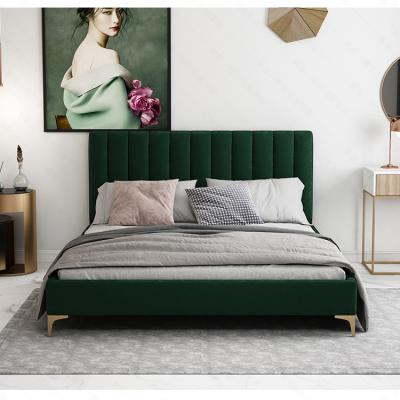 China Hot Sale Comfortable Modern Single Bed Frame Double Beds Solid Wood Large Fabric Bed Designs for sale