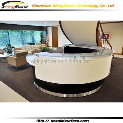 China White Glossy Rounded Half Moon Hotel Artificial Marble Reception / Reception Solid Surface for sale