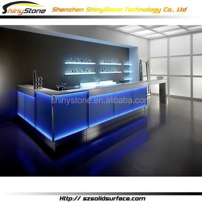 China Commercial Bar / Restaurant Bar / Fantastic Wine Bar Blue Inside Synthetic Solid Surface / Lighting Stone Led Lighting Buffet Counter Table for sale