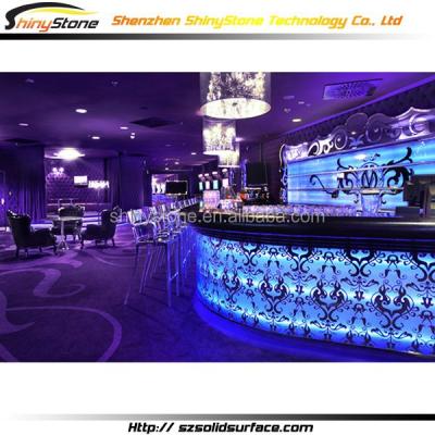 China Commercial bar/restaurant bar/wine bar dreamy blue inside semi circle surface LED lighting synthetic/stone solid bar for sale