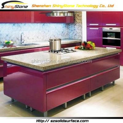 China Modern Dark Pink Solid Cube Shape Surface / Synthetic Stone Modern Kitchen Designs for sale