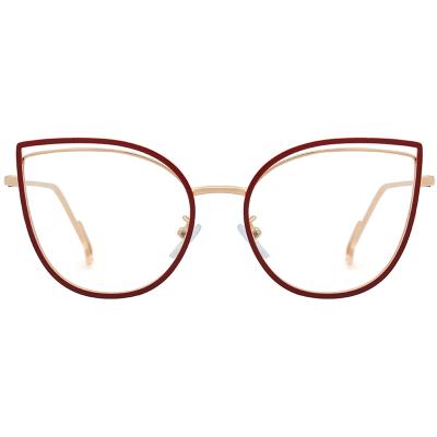 China Optical Frames 2022 New Fashion Wholesale Logo Women Eyewear Metal Optical Custom Made Frame Cat Eye Frame Glasses Prescription Monocle Frame for sale