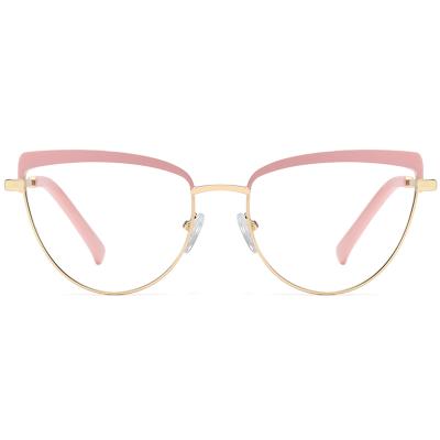 China Optical Frames 2022 New Fashion Wholesale Logo Women Eyewear Metal Optical Custom Made Frame Cat Eye Frame Glasses Prescription Monocle Frame for sale