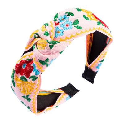 China Street style bohemian embroidery ethnic headband flowers handmade stain non-slip headband for sale