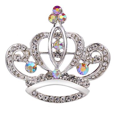 China Fashion Korean Luxury Alloy Color Plating Rhinestones Pins Corsage Korean Rhinestone Crown Brooches for sale