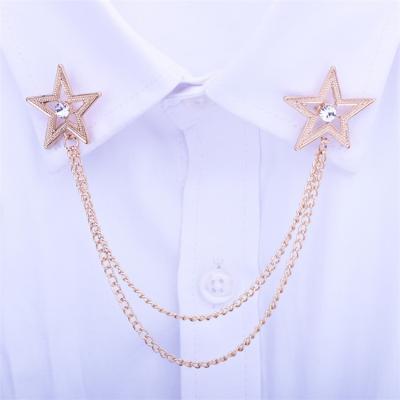 China Fashion Korean Luxury Five Star Pointed Pins Chain Tassel Shirt Collar Chain Brooches for sale