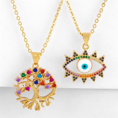 China Vintage Zircon Sweater Chain Colorful Necklace Tree Of Life Eye Pendant Necklaces For Women Girls for sale