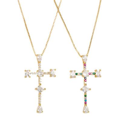 China Rhinestone Copper Chain Zircon Vintage 18K Gold Necklace Pendant Cross Necklaces For Women Jewelry for sale